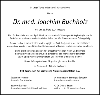 Traueranzeige von Joachim Buchholz von Neue Presse Coburg