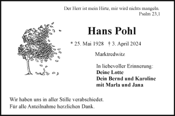 Traueranzeige von Hans Pohl von Frankenpost