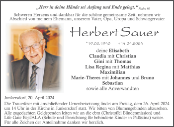 Traueranzeige von Herbert Sauer von Neue Presse Coburg