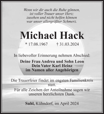 Traueranzeige von Michael Hack von Südthüringer Presse