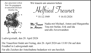 Traueranzeige von Helfried Treuner von Neue Presse Coburg