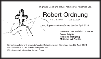 Traueranzeige von Robert Ordnung von Frankenpost