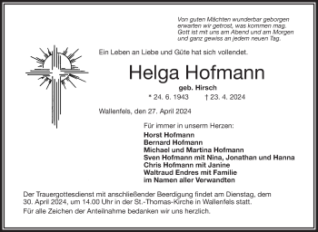 Traueranzeige von Helga Hofmann von Frankenpost