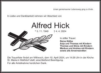 Traueranzeige von Alfred Hick von Frankenpost