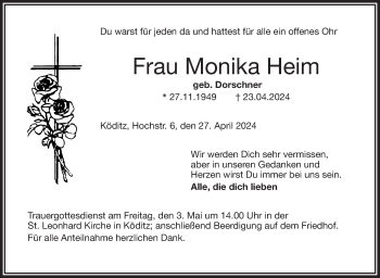 Traueranzeige von Monika Heim von Frankenpost