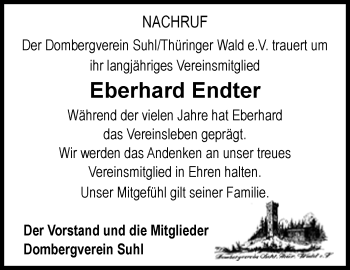 Traueranzeige von Eberhard Endter von Südthüringer Presse