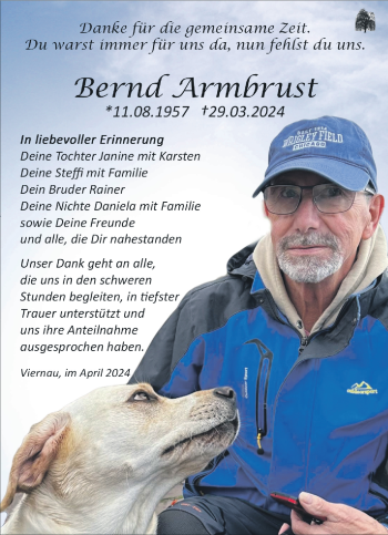 Traueranzeige von Bernd Armbrust von Südthüringer Presse