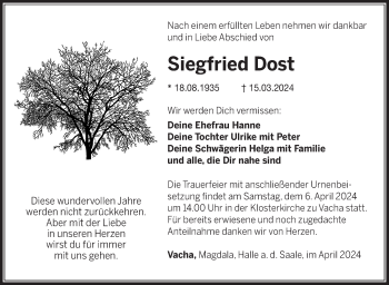 Traueranzeige von Siegfried Dost von Südthüringer Presse