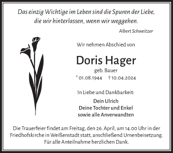 Traueranzeige von Doris Hager von Frankenpost