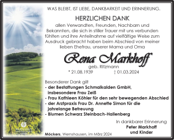 Traueranzeige von Rena Markhoff von Südthüringer Presse