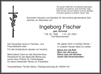 Traueranzeige von Ingeborg Fischer von Frankenpost
