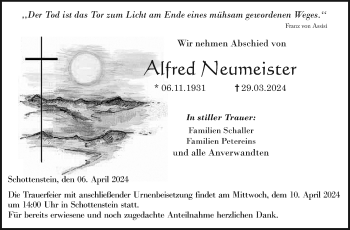 Traueranzeige von Alfred Neumeister von Neue Presse Coburg