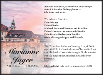 Traueranzeige von Mariann Jäger von Südthüringer Presse