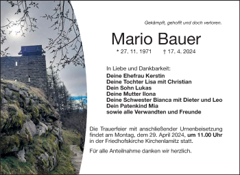 Traueranzeige von Mario Bauer von Frankenpost