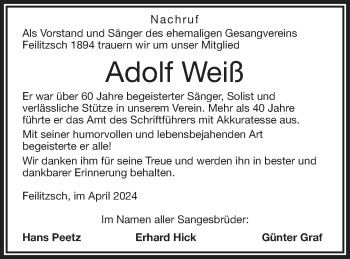 Traueranzeige von Adolf Weiß von Frankenpost