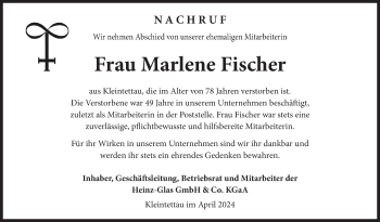 Traueranzeige von Marlene Fischer von Neue Presse Coburg