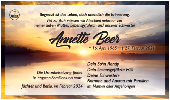 Traueranzeige von Annette Beer von Südthüringer Presse
