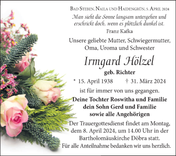 Traueranzeige von Irmgard Hölzel von Frankenpost