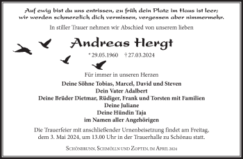 Traueranzeige von Andreas Hergt von Südthüringer Presse