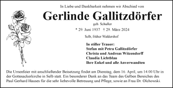 Traueranzeige von Gerlinde Gallitzdörfer von Frankenpost