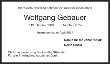 Traueranzeige von Wolfgang Gebauer von Frankenpost