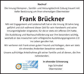 Traueranzeige von Frank Brückner von Neue Presse Coburg