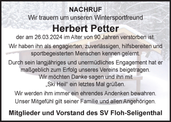 Traueranzeige von Herbert Petter von Südthüringer Presse