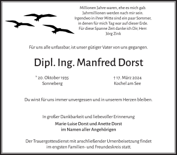 Traueranzeige von Manfred Dorst von Südthüringer Presse
