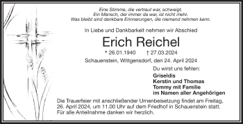 Traueranzeige von Erich Reichel von Frankenpost