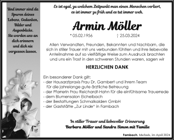 Traueranzeige von Armin Möller von Südthüringer Presse