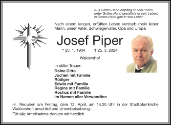 Traueranzeige von Josef Piper von Frankenpost