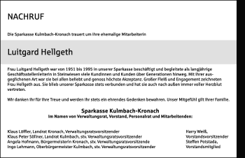 Traueranzeige von Luirgard Hellgeth von Neue Presse Coburg