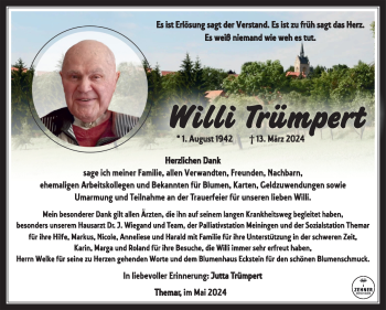 Traueranzeige von Willi Trümpert von Südthüringer Presse