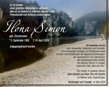 Traueranzeige von Ilona Simon von Südthüringer Presse