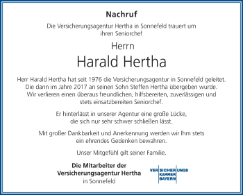 Traueranzeige von Harald Hertha von Neue Presse Coburg