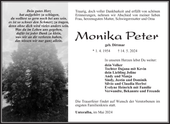 Traueranzeige von Monika Peter von Südthüringer Presse