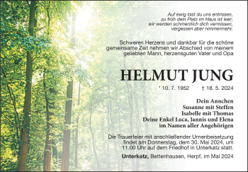 Traueranzeige von Helmut Jung von Südthüringer Presse