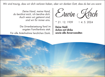 Traueranzeige von Erwin Kirch von Frankenpost