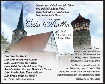 Traueranzeige von Erika Mallon von Südthüringer Presse
