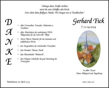 Traueranzeige von Gerhard Fick von Südthüringer Presse