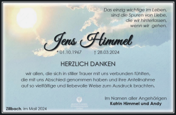 Traueranzeige von Jens Himmel von Südthüringer Presse