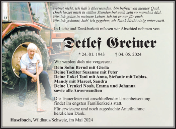 Traueranzeige von Detlef Greiner von Südthüringer Presse