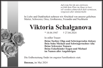 Traueranzeige von Viktoria Schalganova von Südthüringer Presse