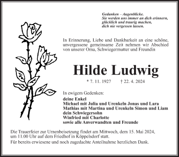 Traueranzeige von Hilde Ludwig von Südthüringer Presse