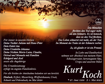 Traueranzeige von Kurt Koch von Südthüringer Presse