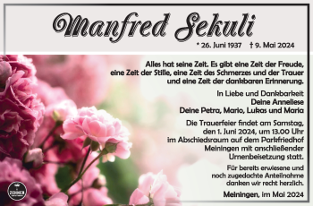 Traueranzeige von Manfred Sekuli von Südthüringer Presse