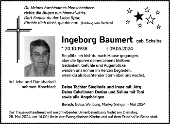 Traueranzeige von Ingeborg Baumert von Südthüringer Presse