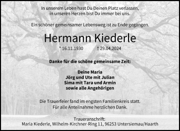 Traueranzeige von Hermann Kiederle von Neue Presse Coburg