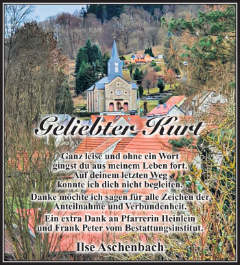 Traueranzeige von Kurt Aschenbach von Südthüringer Presse