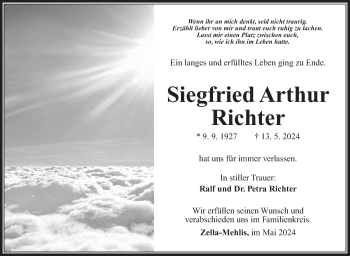 Traueranzeige von Siegfried Richter von Südthüringer Presse